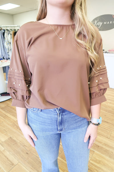 Pearl Studded Mocha Top