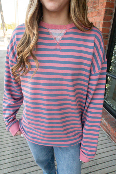 Blue & Pink Striped Pullover