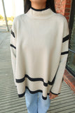 Cream / Blk Mock Neck Top