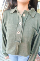 Olive Collared Raw Edge Top