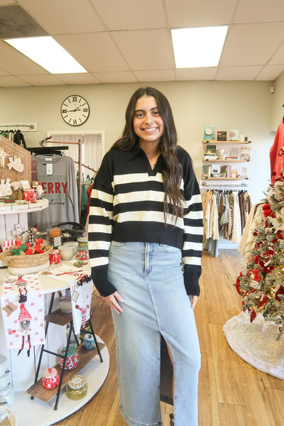 Black Striped Cropped Sweater