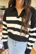 Black Striped Cropped Sweater