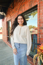 Beige Striped Sweater with Buttons