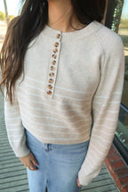 Beige Striped Sweater with Buttons