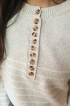 Beige Striped Sweater with Buttons