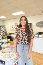 Red Trim Leopard Sweater