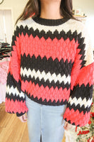 Red White Black Zig Zag Sweater