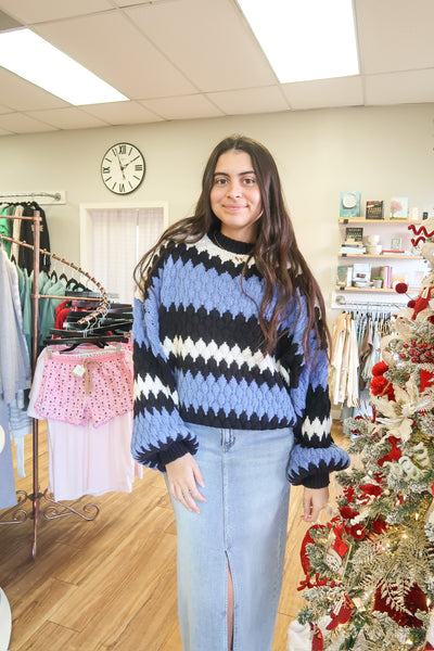 Blue White Black Zig Zag Sweater