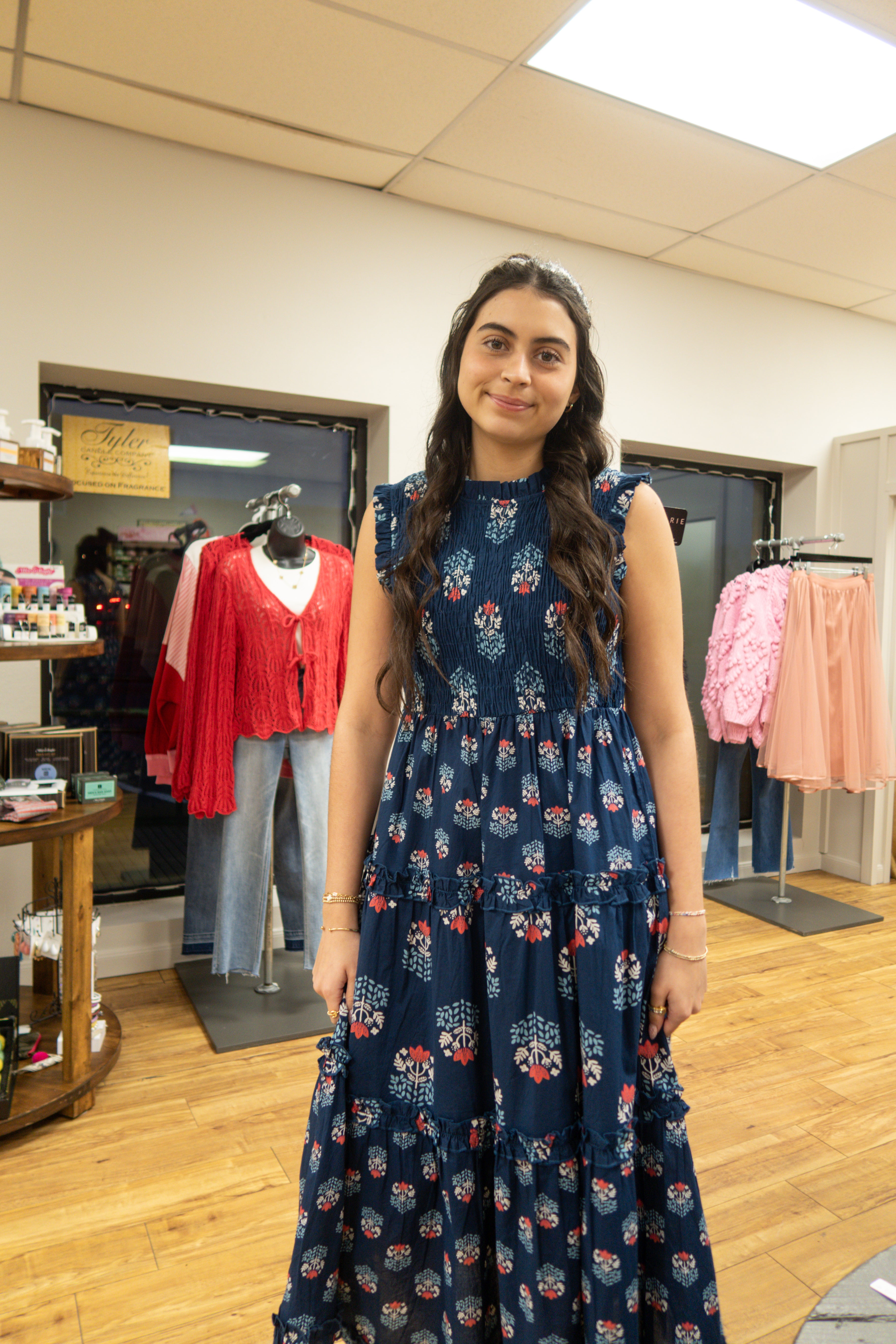 Ward Smocked Midi Dress - Navy