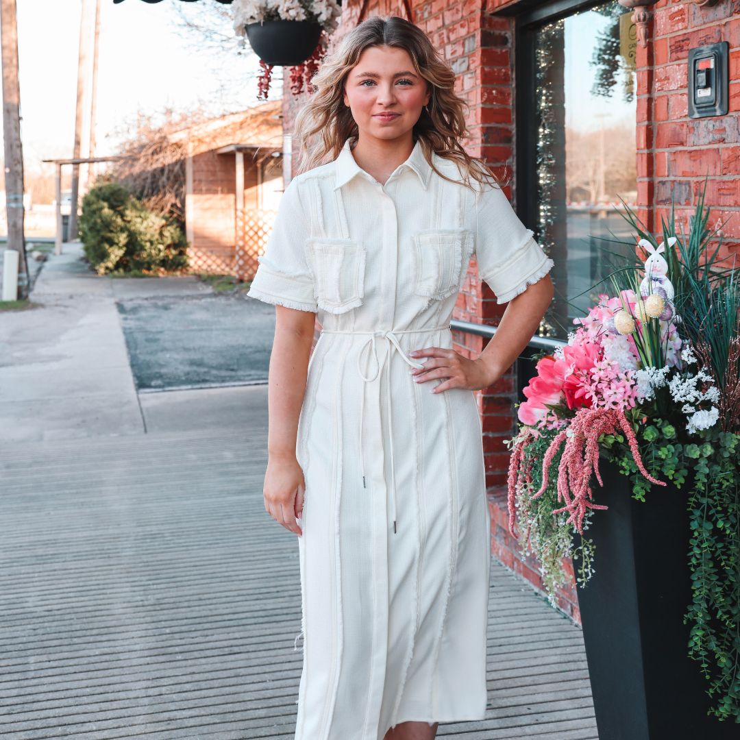 Cream Button up Midi Dress
