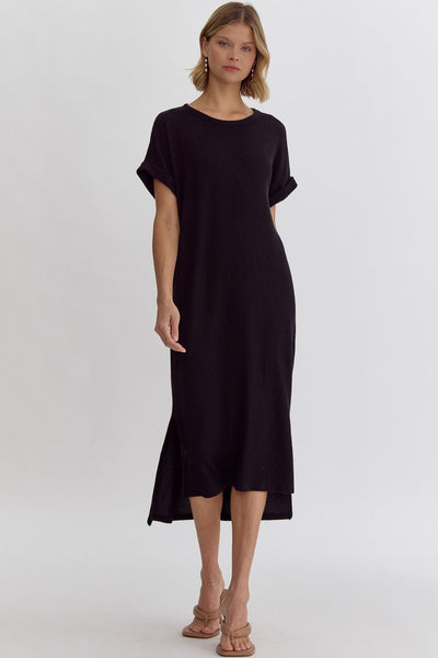 Black Ribbed Midi-Dress