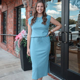 Blue Knit Midi Dress