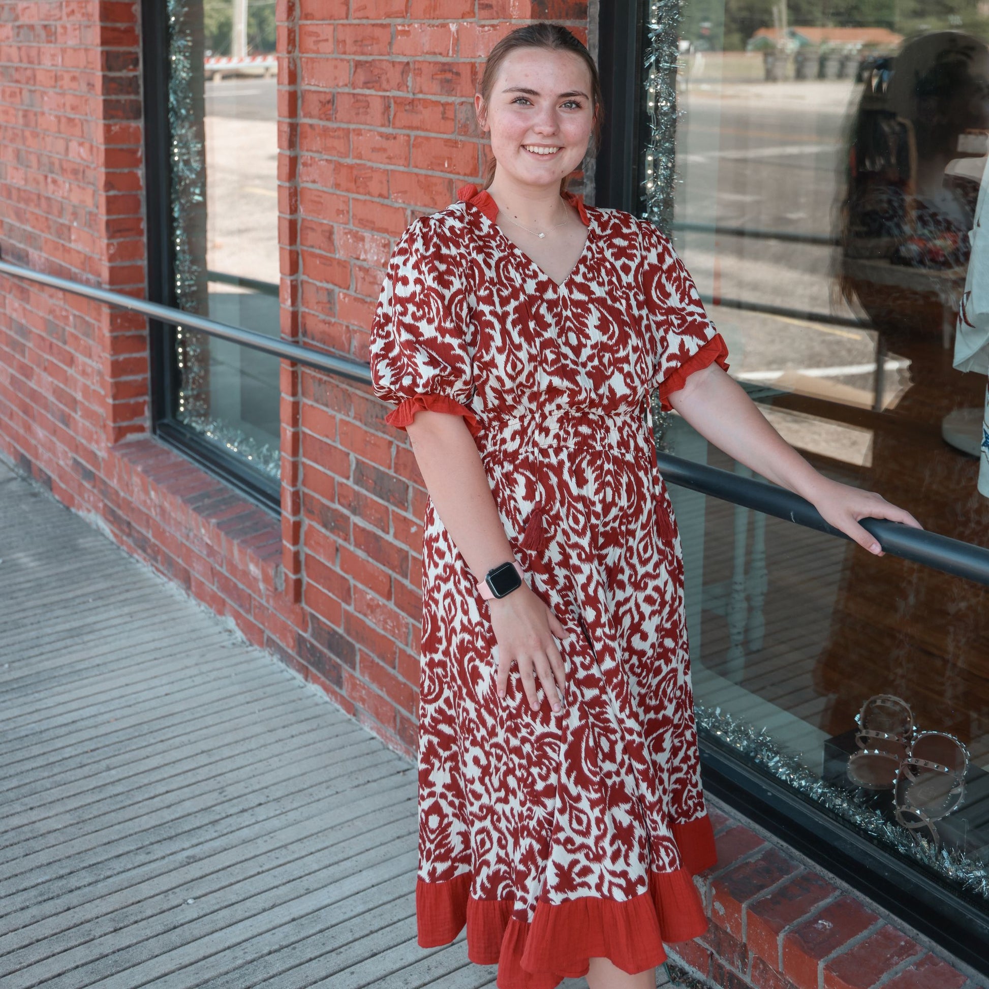 Burgundy Print Midi Dress