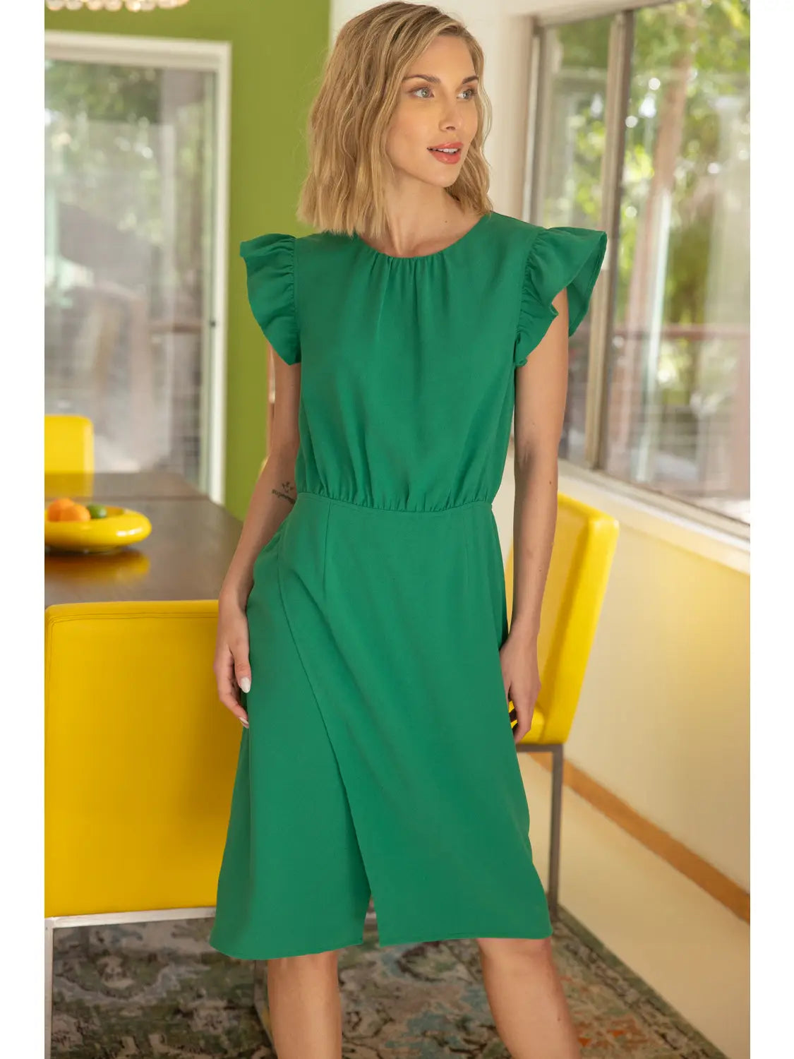 Green Wrap Skirt Midi Dress