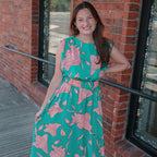 Green Floral Belted Maxi Dress