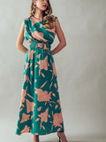 Green Floral Belted Maxi Dress