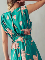 Green Floral Belted Maxi Dress