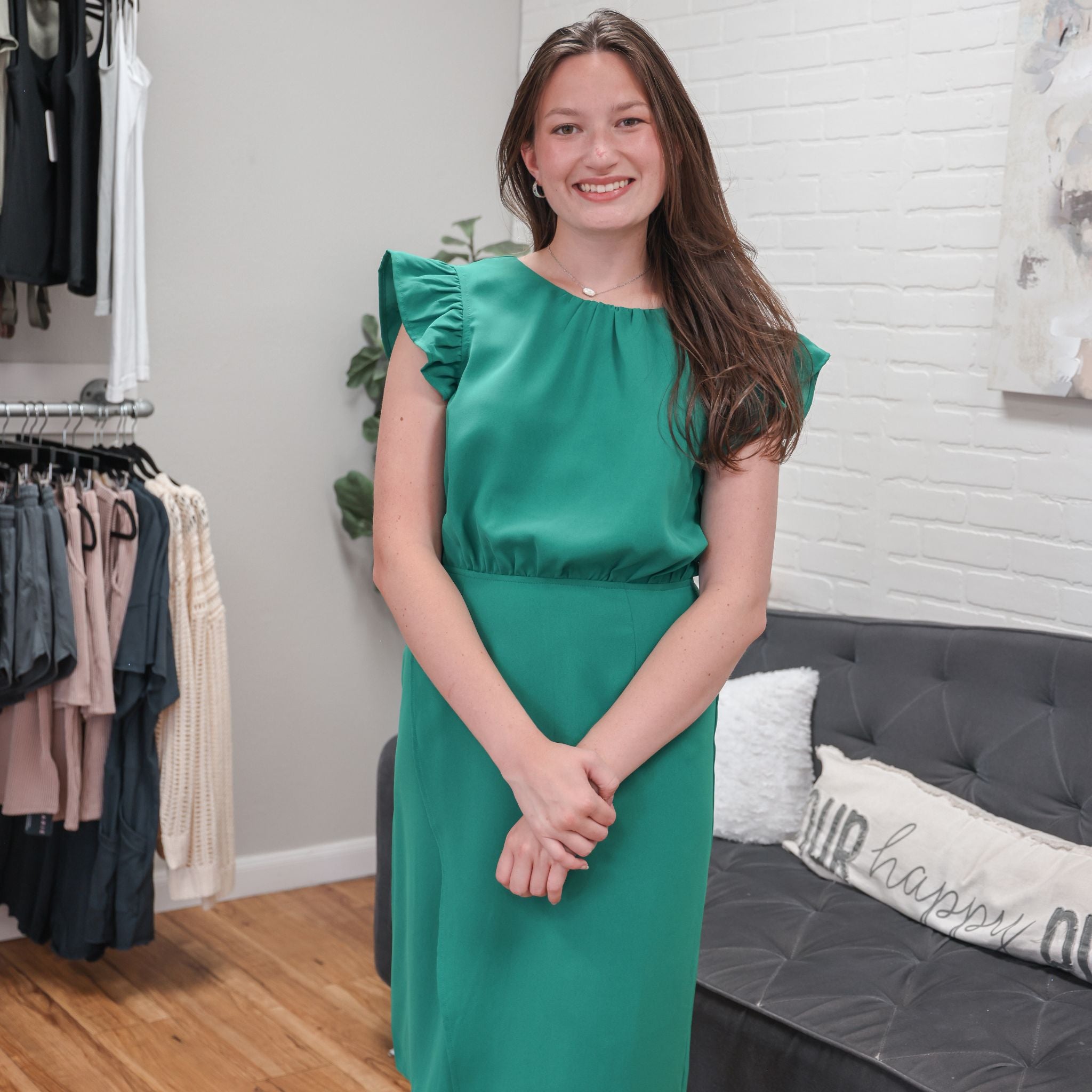 Green Wrap Skirt Midi Dress