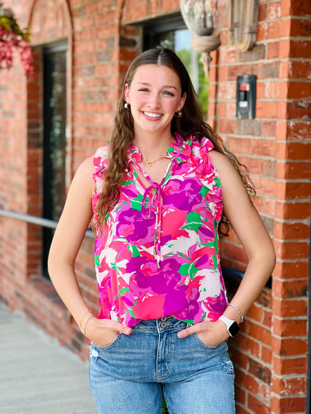 Orchid Floral Ruffle Top