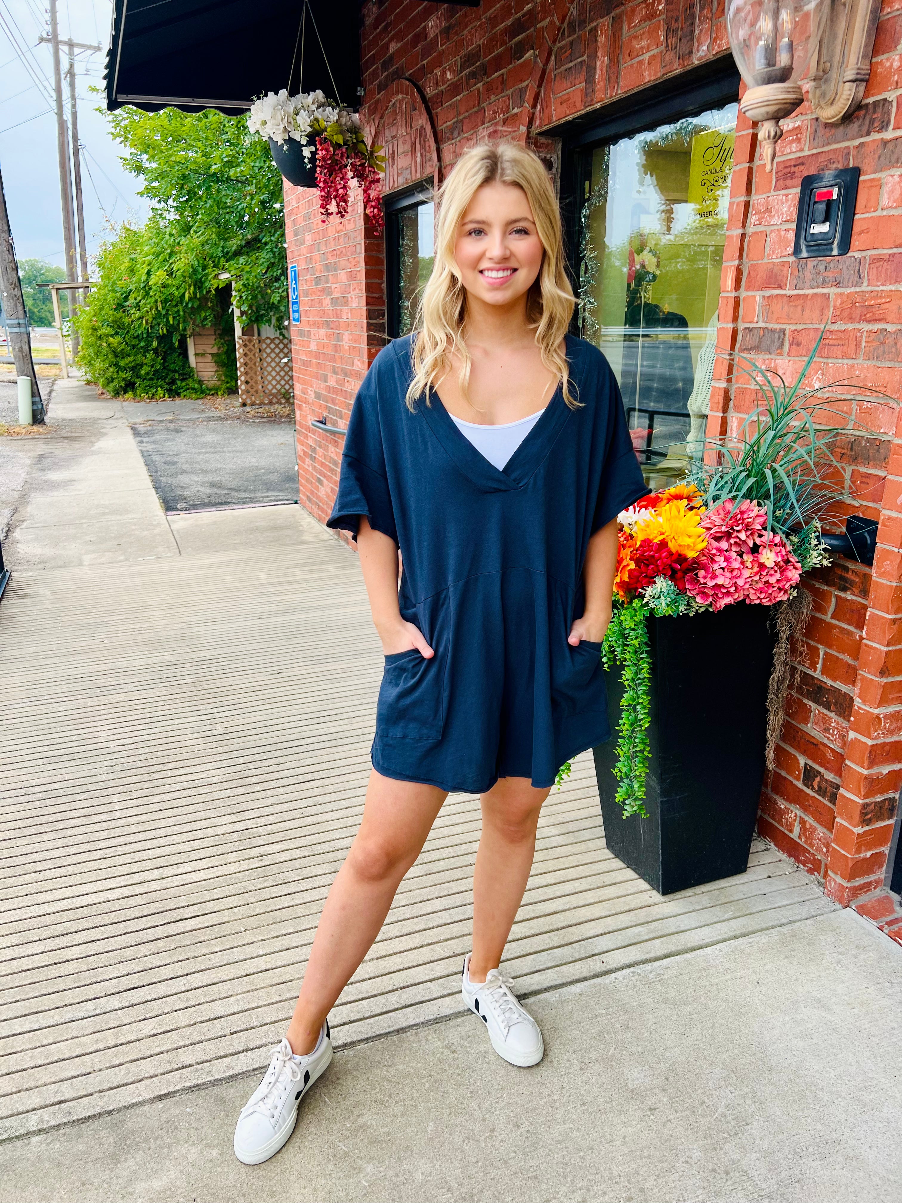 Oversized Navy Romper