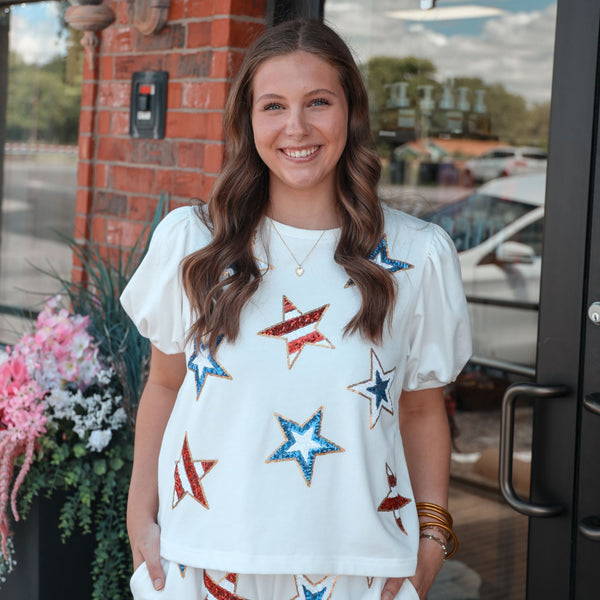 Sequin Star White Top