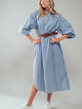 Blue Belted Striped Dress