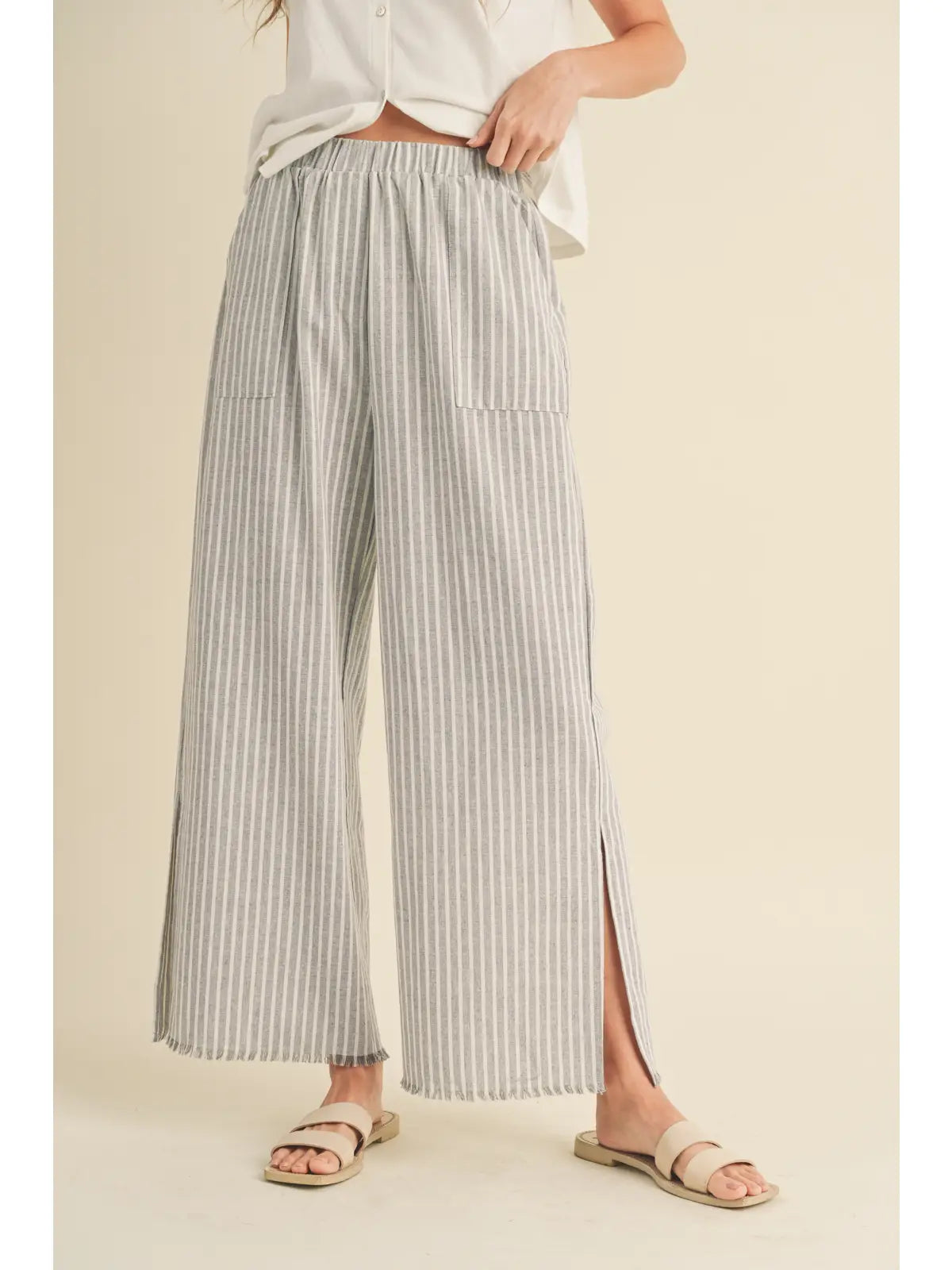 【SCENERITY】Kuan Linen Striped Pants Pre-Order The Linen Crop Stripe Pant | Parallel
