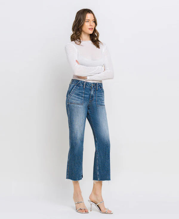 High Rise Crop Utility Straight Jeans
