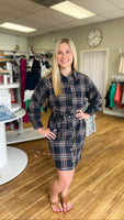 Navy Woven Plaid Dress - Kay Marie Boutique