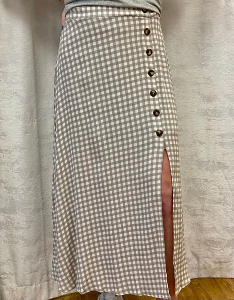 Cocoa Gingham Midi Skirt - Kay Marie Boutique