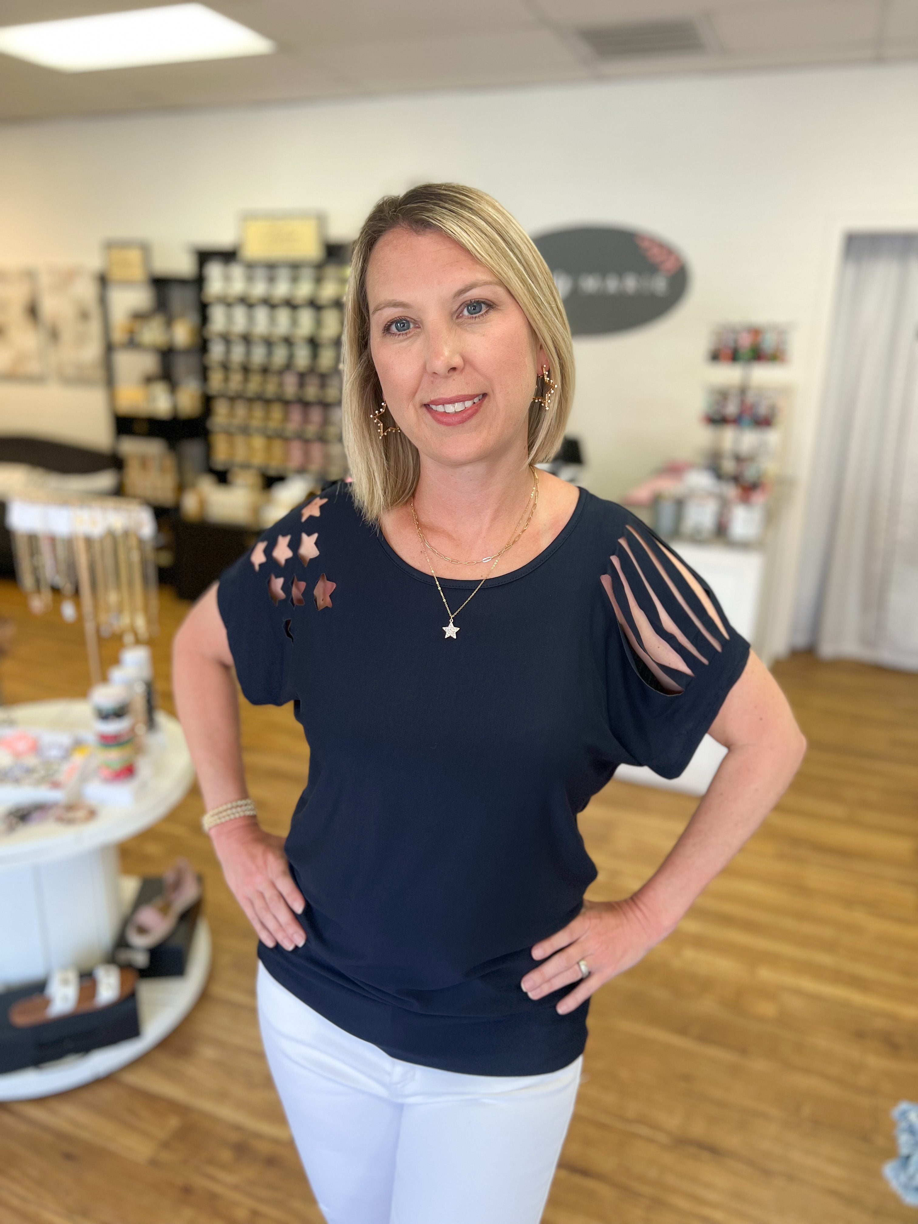 Navy Stars & Stripes Cut Tee - Kay Marie Boutique
