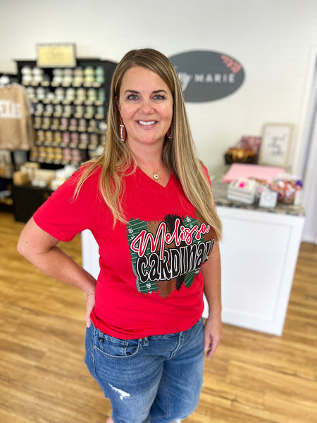 Red Cardinal V-neck Tee - Kay Marie Boutique